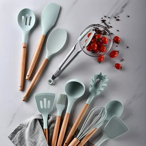 Juego Set Utensillos Menage Cocina Silicona Madera 11 Pzas - Imagen 16