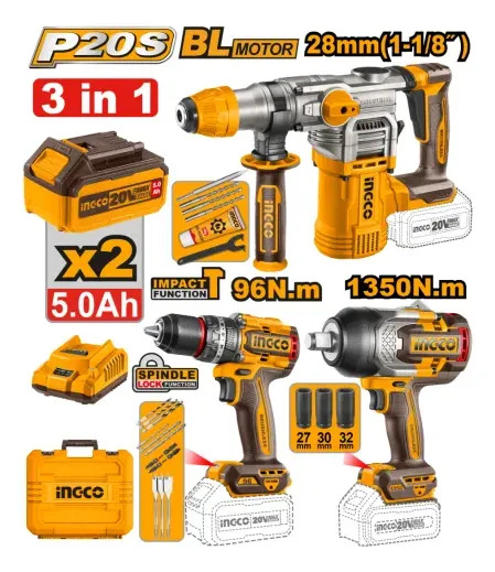 Kit Rotomartillo+taladro Atorn + Llave Impacto 3/4 Ingco - Imagen 2