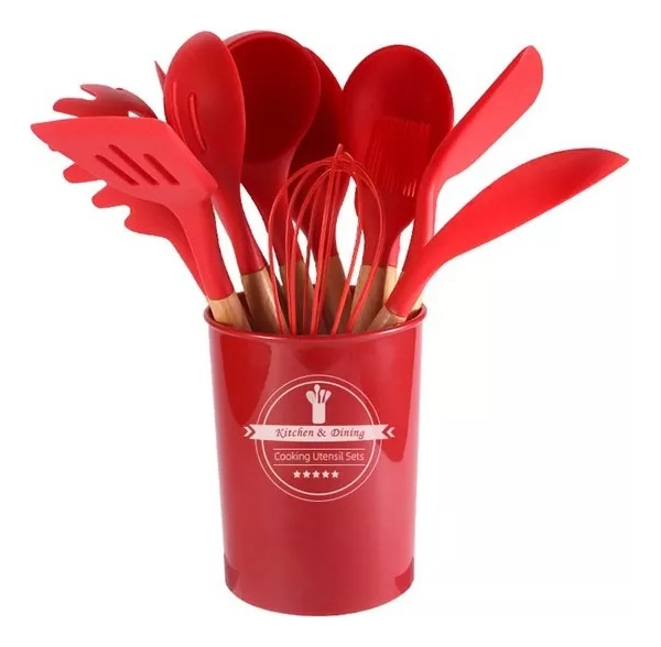 Juego Set Utensillos Menage Cocina Silicona Madera 11 Pzas - Imagen 6
