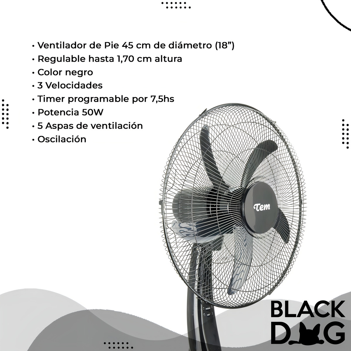 Ventilador De Pie Control Remoto Tem 50w Hasta 170cm Timer - Imagen 7