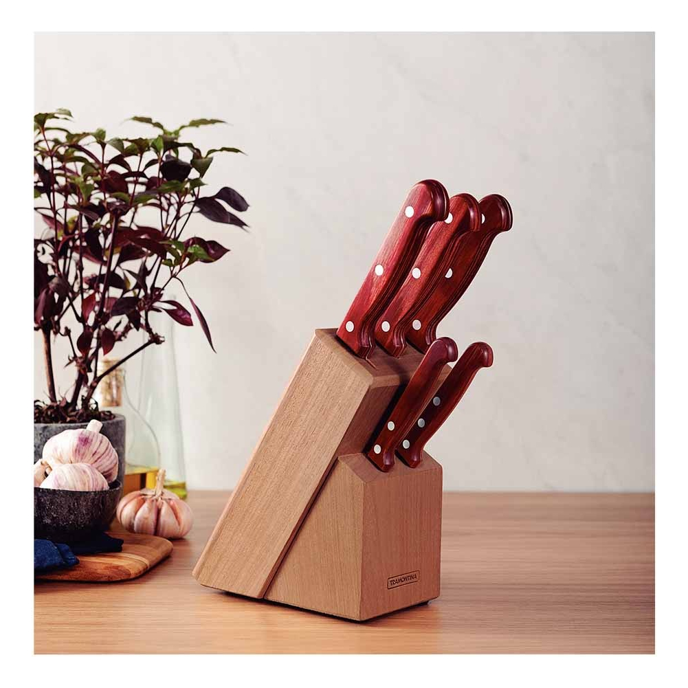 Juego De Cuchillos Taco De Madera 6pz Polywood Rojo Tramonti - Imagen 4