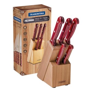 Juego De Cuchillos Taco De Madera 6pz Polywood Rojo Tramonti