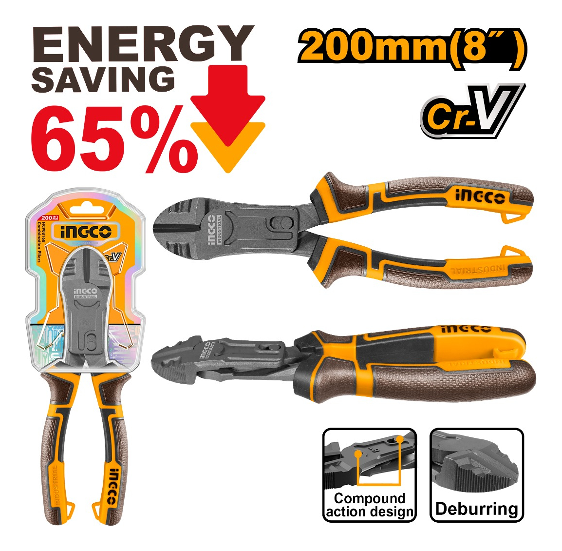 Pinza Alicate Universal 8 200m Cr-v Energy Saving Ingco - Imagen 2