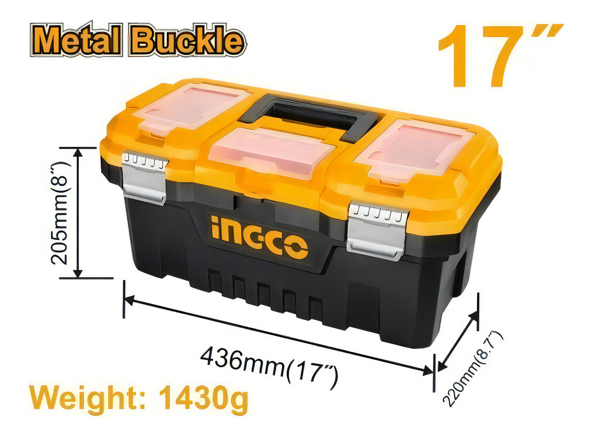 Caja Herramientas 17 Broche Metal Ingco Pbx1702 - Smf Color Anaranjado