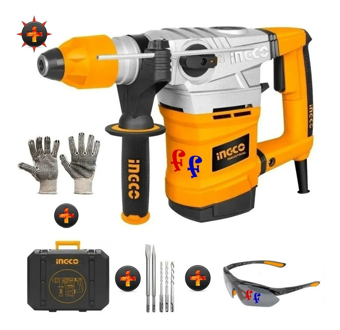 Ff Rotomartillo Ingco Rh18008 Sds Plus 1800w 7jou Industrial Color Amarillo Frecuencia 50 Hz/60 Hz - Imagen 2