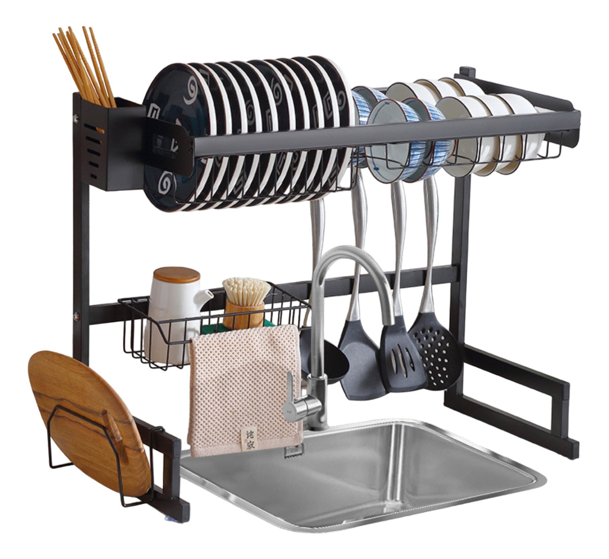 Secaplatos Iluminaras Negro Acero Inoxidable 65cm Con Cubiertero Y Secavasos - Imagen 6