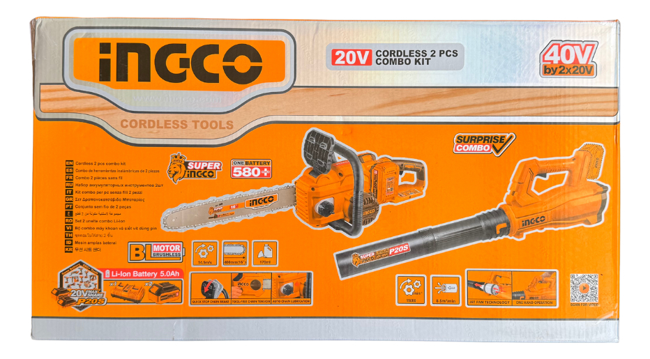 Kit Motosierra + Soplador Inalámbricos + 2 Bat 5.0ah Ingco - Imagen 2