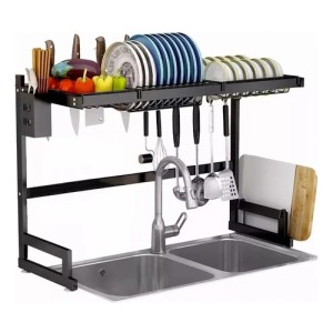 Secaplatos Iluminaras Negro Acero Inoxidable 65cm Con Cubiertero Y Secavasos