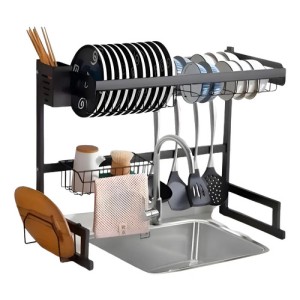 Escurridor De Loza Organizador Platos Utensilios Cocina 65cm Color Negro