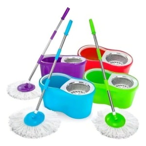 Mopa Giratoria 360 Con Balde Escurridor Acero Inox + 2 Paños