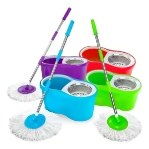 Mopa Giratoria 360 Con Balde Escurridor Acero Inox + 2 Paños