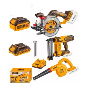 Kit Sierra Circular + Clavadora + Sopladora 20v Ingco