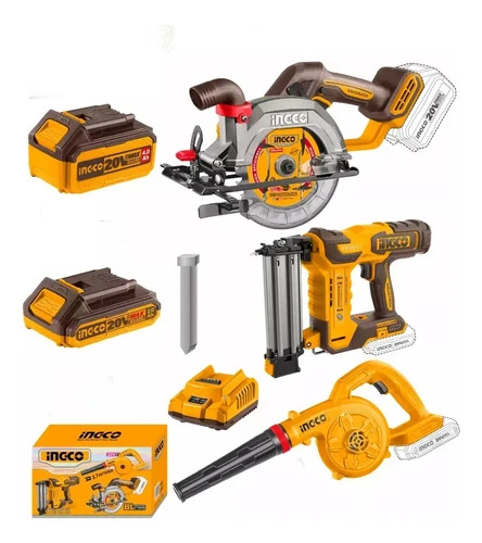 Kit Sierra Circular + Clavadora + Sopladora 20v Ingco