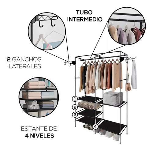 Ropero Multifuncional Doble Con Perchero Y Estantes - Imagen 9