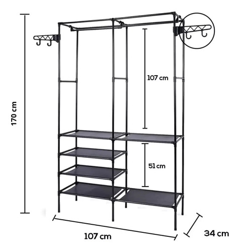 Ropero Multifuncional Doble Con Perchero Y Estantes - Imagen 10