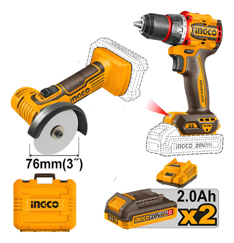 Kit Amoladora + Taladro Atornillador Valija Ingco Ckli20766