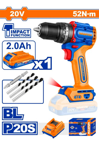 Taladro Atornillador Percutor 20v 52nm Bat Wcdp5282 Wadfow - Imagen 2