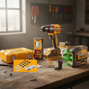 Kit Taladro Atornillador Percu + Nivel Y Medidor Láser Ingco