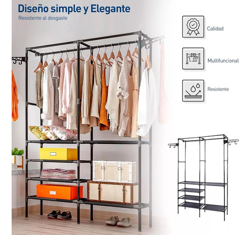 Ropero Multifuncional Doble Con Perchero Y Estantes - Imagen 14