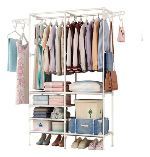 Ropero Multifuncional Doble Con Perchero Y Estantes