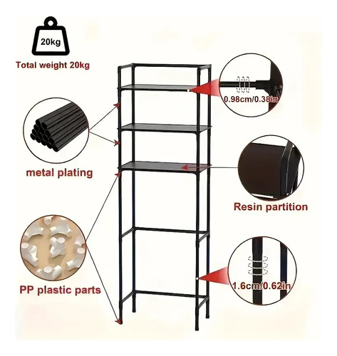 Mueble Organizador Water Inodoro De Metal Baño 3 Estantes - Imagen 10