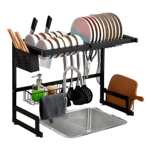 Escurridor Seca Platos Bacha Inoxidable Rack Organizador 65cm Levys Bazar Color Negro