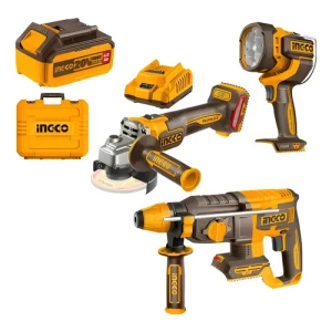 Kit Ingco 20v Rotomartillo + Amoladora Angular + Linterna