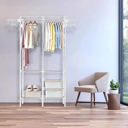 Ropero Multifuncional Doble Con Perchero Y Estantes - Imagen 6