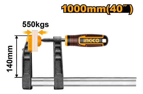 Prensa Sargento En F Industrial 140x1000mm Ingco Hfc021404 - Imagen 2