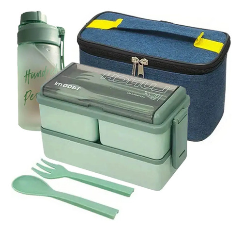 Set De Lunchera Vianda 2pisos Tupper+ Botella 600ml