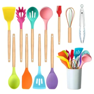 Kit Set X12 Utensilios Cocina Madera Y Silicona Excelente