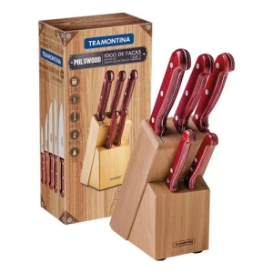Juego De Cuchillos Taco De Madera 6pz Polywood Rojo Tramonti