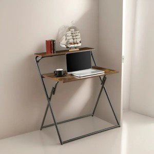 Escritorio Plegable 2 Pisos Mdf Y Metal Fácil Guardado