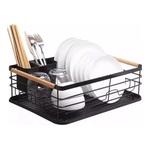 Escurridor Seca Platos Vajilla De Metal Asa De Madera Cocina