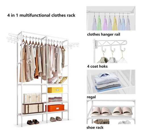 Ropero Multifuncional Doble Con Perchero Y Estantes - Imagen 5